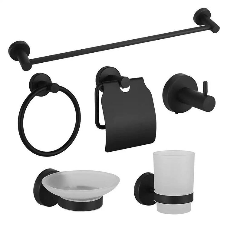 HookBlack Bathroom Set Stainless Steel Bath Towel Bar Set