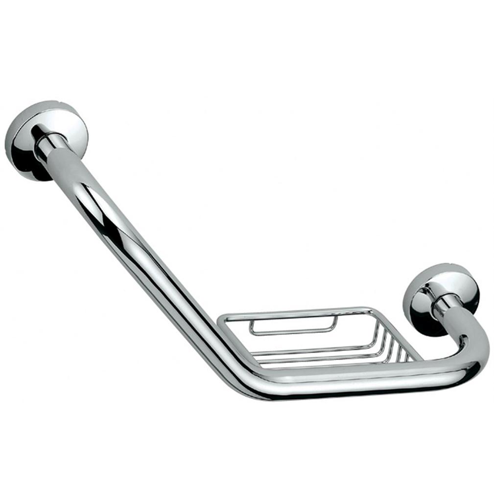 Stainless Steel Angled Grab Bar With Soap Dish 